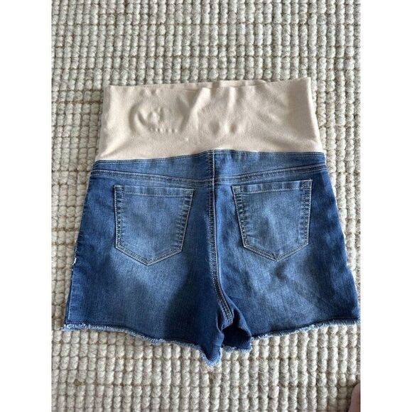Thyme MATERNITY Shortie Denim Blue Jean Shorts Size Small Pull on Band Blue - Picture 4 of 4